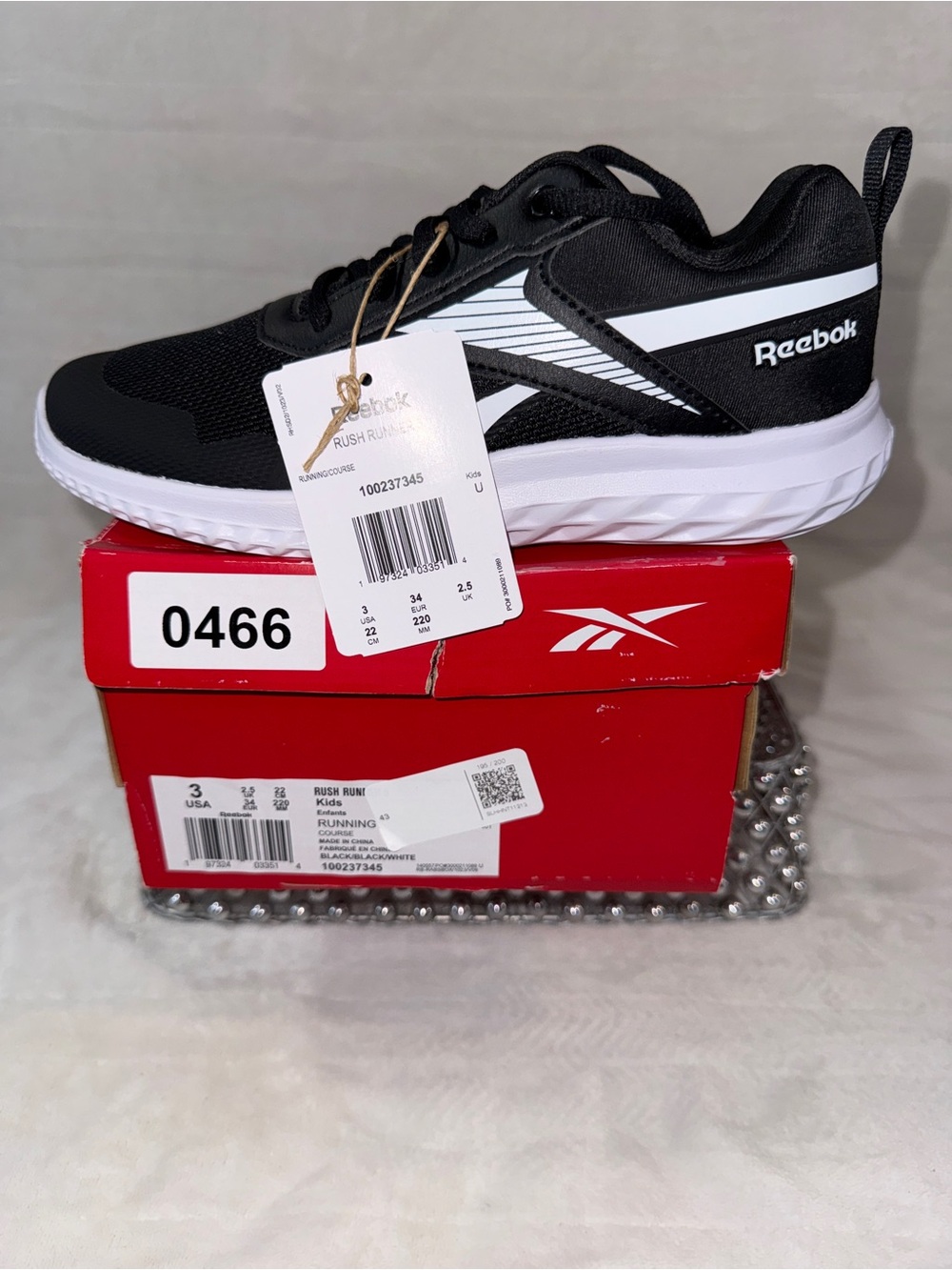 Reebok Rush Runner 5 Black White Kids Youth 3 Women’s 4.5 100237345 NWT - Picture 6 of 14